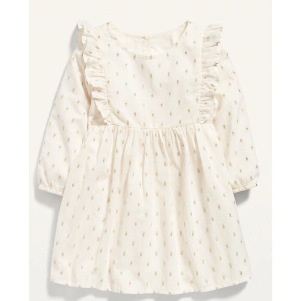 Old Navy Fit & Flare Ruffle Trim Gold Dot Dress Toddler Girl Size 18-24 Months
